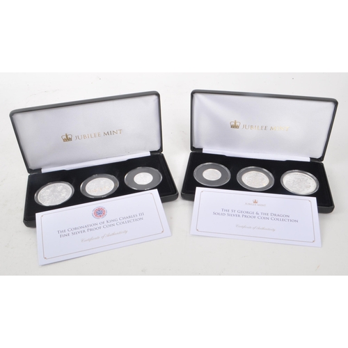 515 - Jubilee Mint - Two 2023 Jubilee Mint Silver Proof three coin collection presentation sets. The colle... 