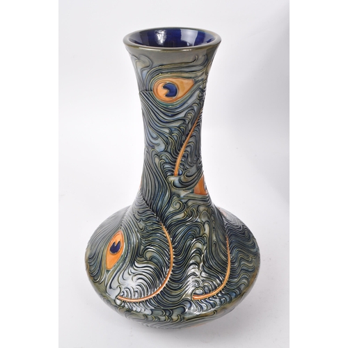 76 - Moorcroft Pottery - Late 20th century circa 1996 ceramic peacock / phoenix feather vase. Hand made i... 