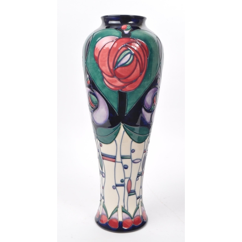 83 - Moorcroft Pottery - Modern tube lined ceramic tapering vase, Tribute to Charles Rennie Mackintosh, d... 