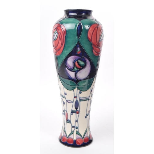 83 - Moorcroft Pottery - Modern tube lined ceramic tapering vase, Tribute to Charles Rennie Mackintosh, d... 