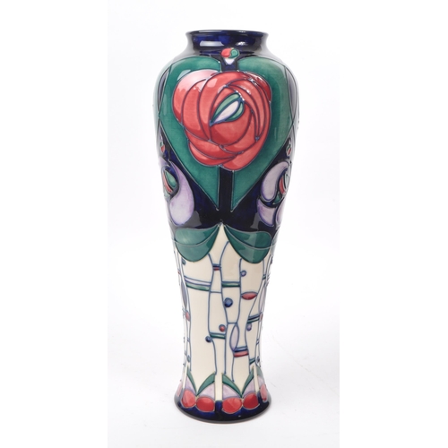 83 - Moorcroft Pottery - Modern tube lined ceramic tapering vase, Tribute to Charles Rennie Mackintosh, d... 