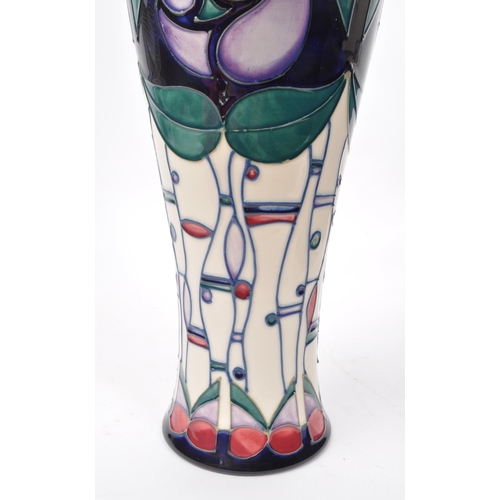 83 - Moorcroft Pottery - Modern tube lined ceramic tapering vase, Tribute to Charles Rennie Mackintosh, d... 