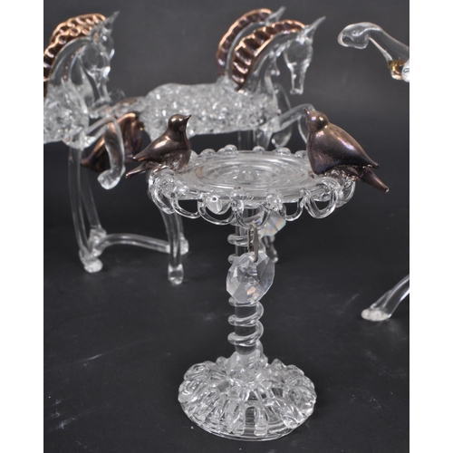 23 - A 20th century studio art glass sculpture of a horse and carriage. The 4-horse drawn carriage with o... 