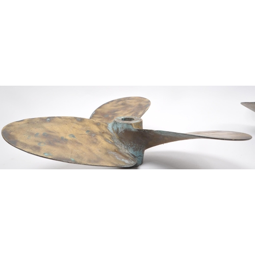 269 - Two vintage brass boat propellers, both with three blades. One numbered '360 02576' and the other nu... 