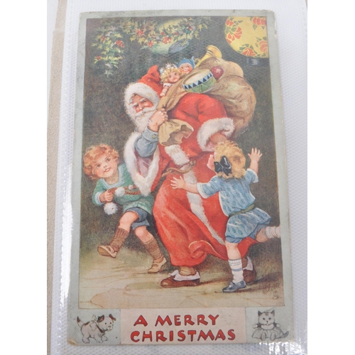 465 - Vintage Christmas postcards showing Santa Claus in coloured robes. Scarcer colours (Brown, blue, gre... 