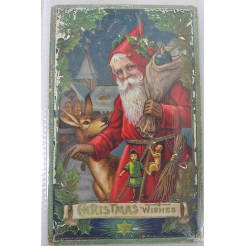 465 - Vintage Christmas postcards showing Santa Claus in coloured robes. Scarcer colours (Brown, blue, gre... 