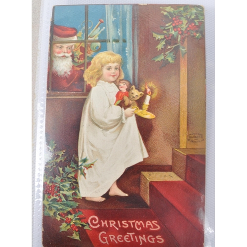 465 - Vintage Christmas postcards showing Santa Claus in coloured robes. Scarcer colours (Brown, blue, gre... 