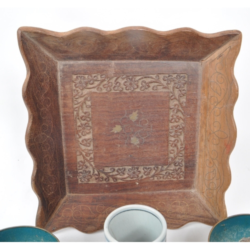 52 - A collcetion of vintage 19th century / 20th century Asian pieces, comprising of: a carved wooden tea... 