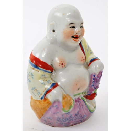 168 - Early 20th century Chinese porcelain china laughing Buddha. Hand painted famille rose pattern, in a ... 