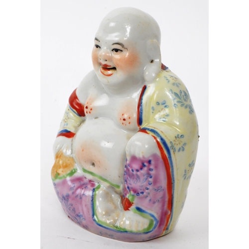 168 - Early 20th century Chinese porcelain china laughing Buddha. Hand painted famille rose pattern, in a ... 