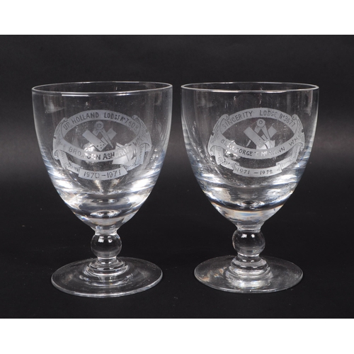 151 - A collection of twelve Masonic goblet / drinking glasses. To include Corinthian Lodge, Sincerity Lod... 