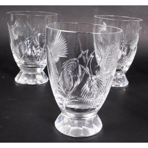 157 - Collection of mid century cut glass thistle flower design on faceted flared foot. Having eleven smal... 