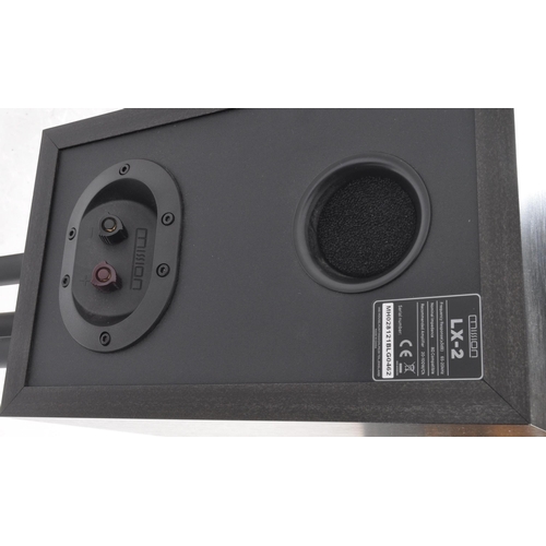 431 - Mission - Two modern loud speakers with stands. LX - 2 serial number MH028121BLG0462 - With mesh mag... 