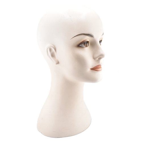 213A - An Art Deco shop display mannequin female head bust. Plaster construction with Deco style smokey eye... 