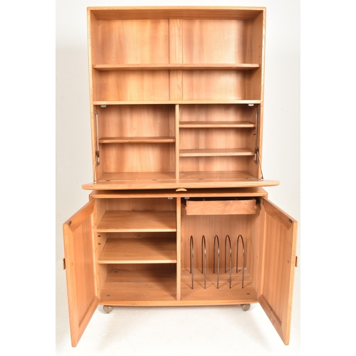 107 - Ercol - Windsor Range - a vintage 20th century blonde elm highboard bureau bookcase. The display / c... 