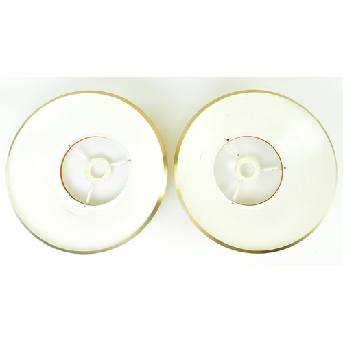 114 - Carl Thore - a pair of mid century Danish designer hanging ceiling lights. Each of UFO form having w... 