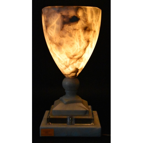 161 - A contemporary American USA alabaster & perspex desk table lamp light. The lamp having a goblet ... 