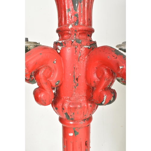 176 - A large 20th century Victorian style cast metal exterior candelabra light post. The post having four... 