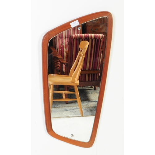 183 - A retro 20th century mid century atomic-style solid teak wall hanging mirror of A-symmetrical form. ... 