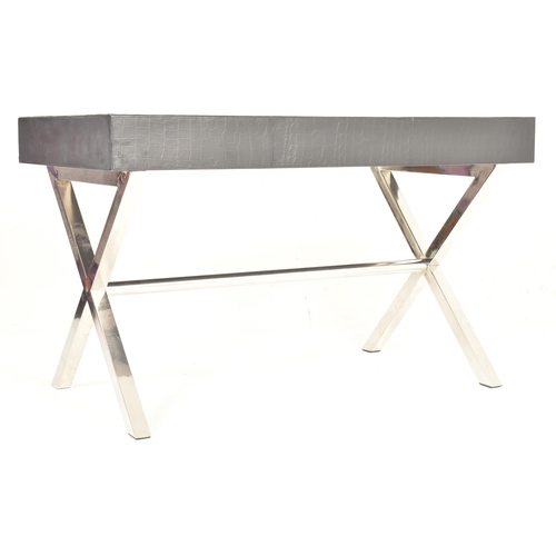 185 - Andrew Martin - a contemporary high end design faux crocodile effect black leather writing table des... 