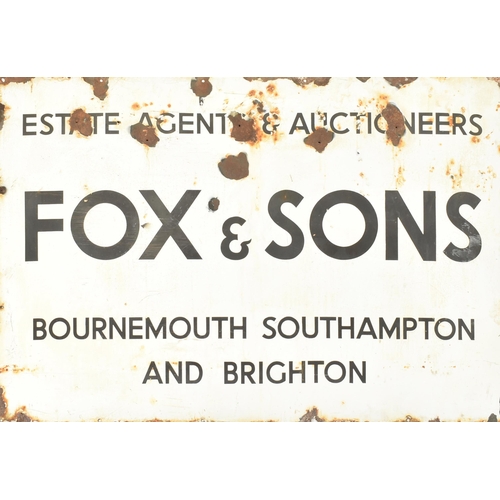 193 - Fox and Sons Estate Agents & Auctioneers - a vintage mid century large enamel sign. The sign wit... 