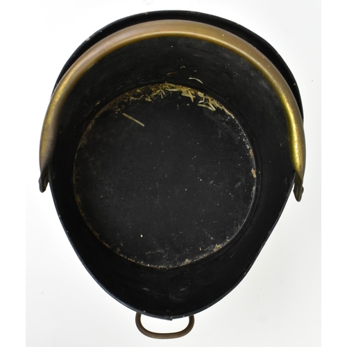 221 - A 19th century inspired black painted metal & brass coal scuttle bucket. The scuttle having a loop b... 