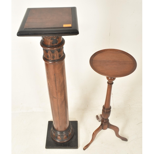 222 - An assortment of two 19th century Revival carved wood torchere / plant stands. Comprising a mahogany... 