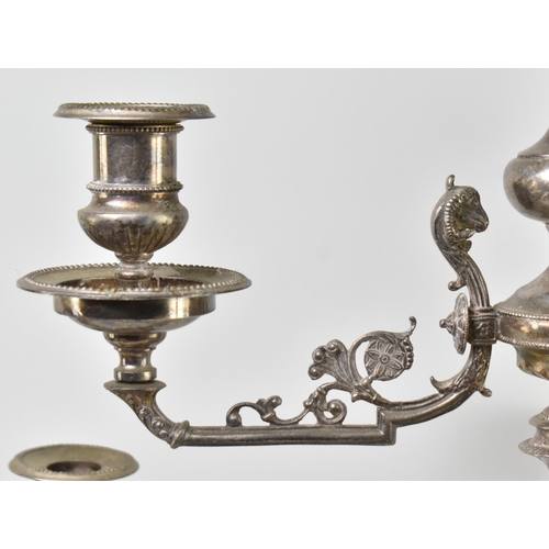 225 - A large pair of French Empire electroplated / silver-plated seven arm candelabras. Each candelabra h... 