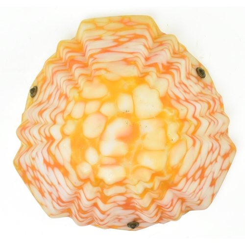 23 - An early 20th century circa 1930s Art Deco mottled orange frosted glass pendant light shade. The sha... 