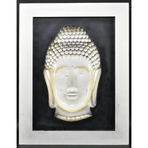 241 - A contemporary high end design moulded resin wall hanging artwork with in relief head of Buddha to c... 