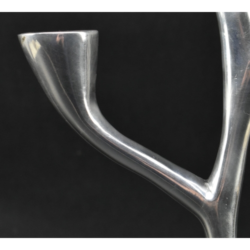 242 - Georg Jensen (attributed to) - a vintage late 20th century three arm chrome candlestick. The candle ... 