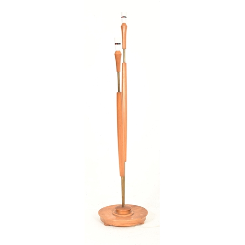 27 - A vintage mid century circa 1960s twin armed angular floor standing teak & brass standard lamp. ... 