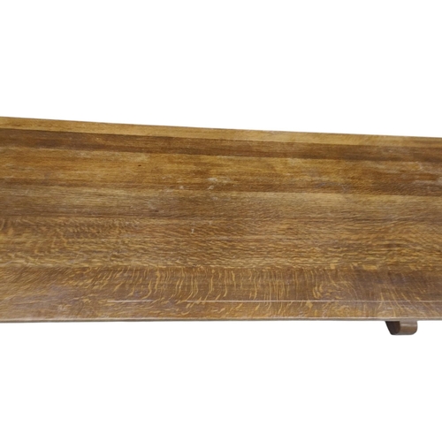 280 - A very large 20th century oak refectory dining table. The table having a large rectangular top raise... 