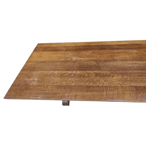 280 - A very large 20th century oak refectory dining table. The table having a large rectangular top raise... 