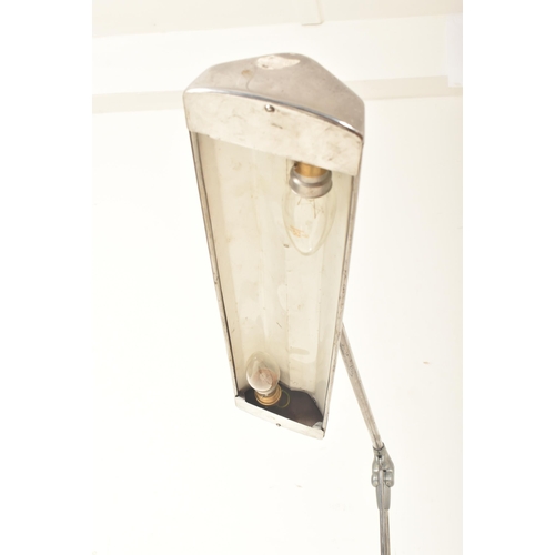 298 - A large retro 20th century chrome articulated machinist industrial re-mounted floor lamp light. The ... 