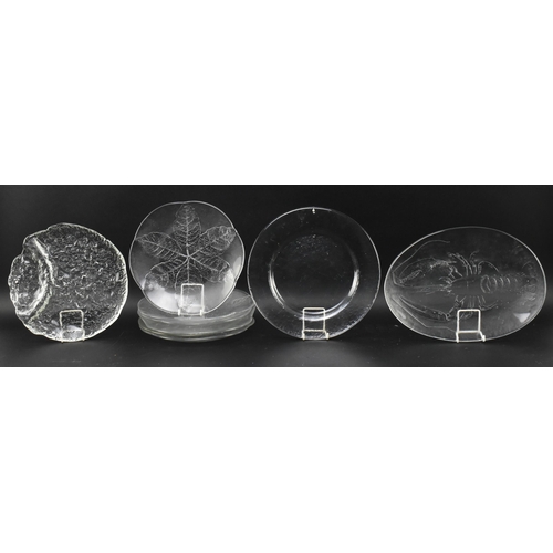 311 - Kosta Boda, Iittala etc - a collection of twelve vintage 20th century frosted glass platters, charge... 