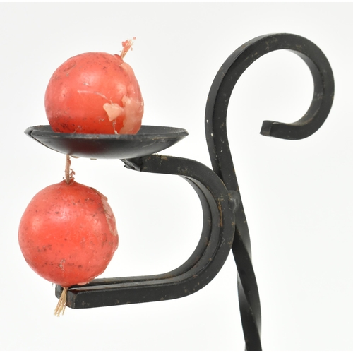 325 - A pair of retro Danish design circa 1970s cast iron ball & chain candlesticks, complete with ori... 