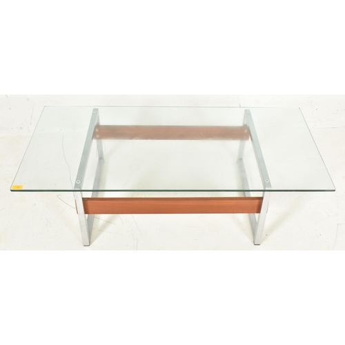 328 - Merrow Manner - a retro 20th century 1970s teak and polished metal coffee table / low table. Squared... 