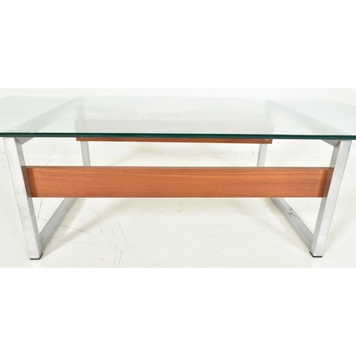 328 - Merrow Manner - a retro 20th century 1970s teak and polished metal coffee table / low table. Squared... 