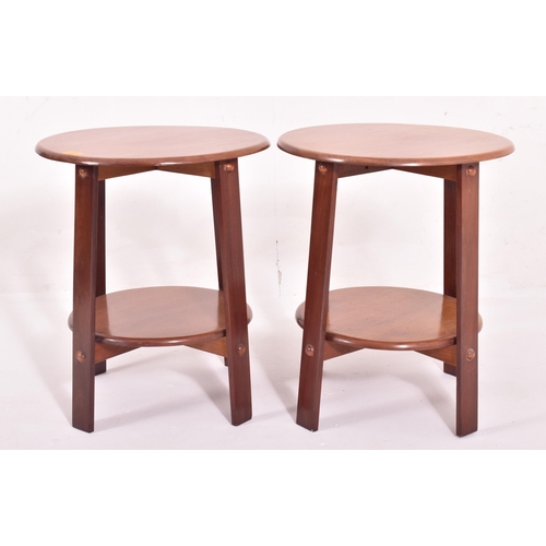 334 - A pair of Arts & Crafts inspired contemporary teak bespoke side occasional low tables. Each havi... 