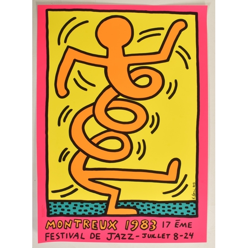 340 - Keith Haring - a vintage 1983 Montreux Jazz Festival poster in pink. The serigraph poster in neon co... 