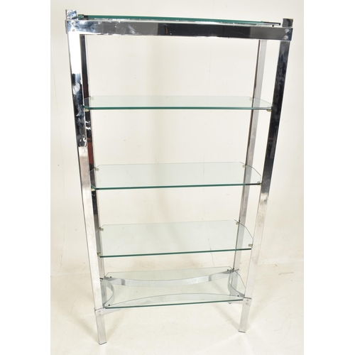 35 - Richard Young for Merrow Associates - a vintage 1980s chrome and glass shelving unit / bookcase disp... 