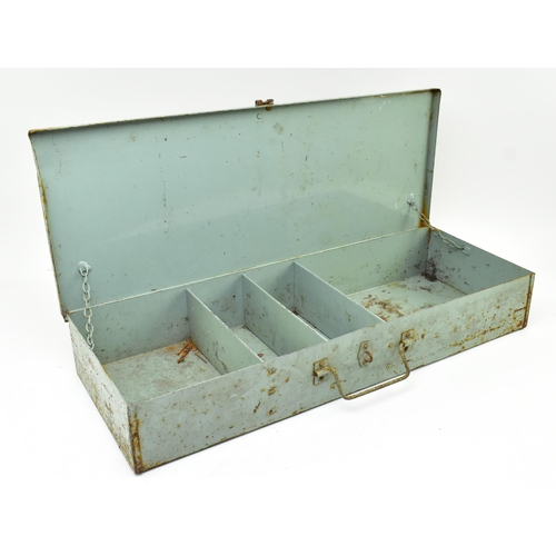 373 - A vintage 20th century military / medical First Aid kit tin box. Elongated form having a hinged lid ... 