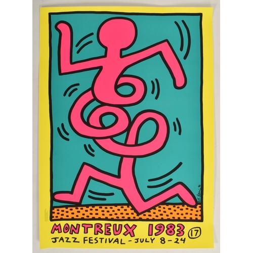 375 - Keith Haring - a vintage 1983 Montreux Jazz Festival poster in pink. The serigraph poster in neon co... 