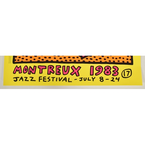 375 - Keith Haring - a vintage 1983 Montreux Jazz Festival poster in pink. The serigraph poster in neon co... 