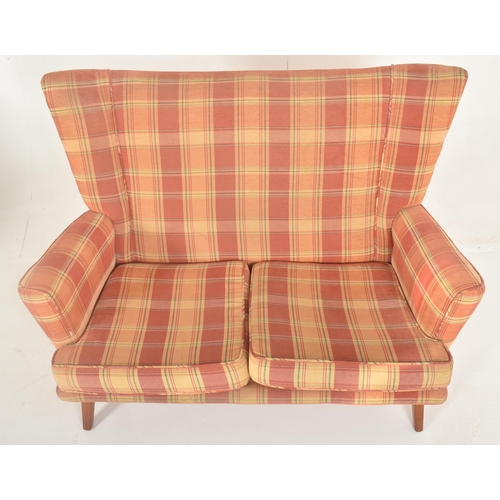 387 - In the manner of Howard Keith - a retro mid 20th century tartan upholstered & teak framed two se... 