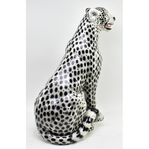 4 - A retro 20th century 1970s Italian large ceramic Snow Leopard figure / statue. The leopard seated wi... 