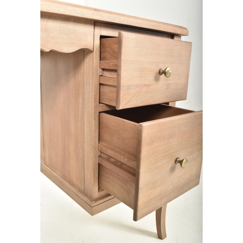 409 - A contemporary high end design Mango wood bedroom suite comprising of dressing table desk and pair o... 