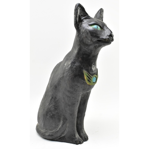 416 - A vintage late 20th century 1990s terracotta Ancient Egyptian style black cat figurine, floor standi... 