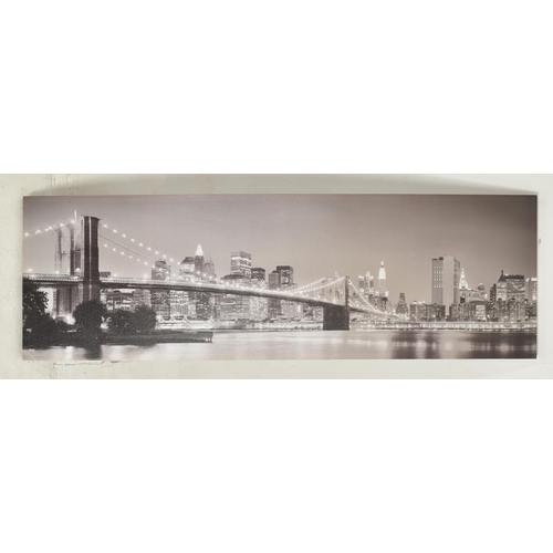 433 - A vintage IKEA light up print on canvas of the Brooklyn Bridge, New York. The rectangular canvas wit... 